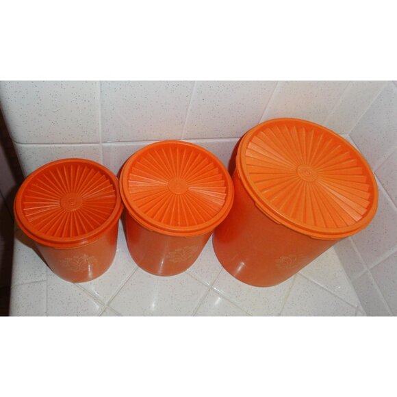 Vintage Orange Tupperware Nesting Canister Set of 3 servalier mcm 1970s storage - Picture 5 of 16